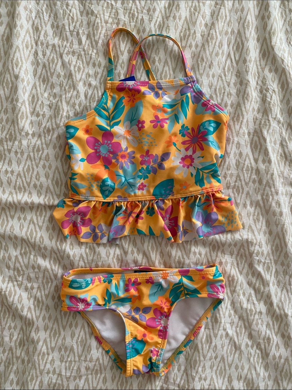 Floral Yellow Ruffle Girls Swim Bikini Set